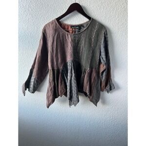 Sacred Threads Patchwork Embroidered Peasant Top Women M  Goblincore Fairycore